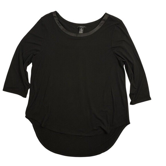 Grace Perfect Fit Black Knit Tunic Top Satin Trim Modern Chic Stretch Career XL - Picture 1 of 14